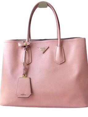 Prada Saffiano Cuir Double Bag Medium Blush Pink with Gold Hardware